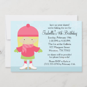 Invitation Blonde Caucasion Patinage sur glace Anniversaire