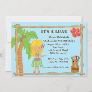Invitation blonde d'anniversaire de Luau de fille
