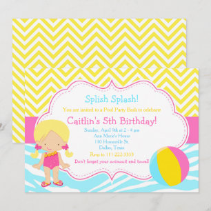 Invitation Blonde Girl Pool Party Bash Party