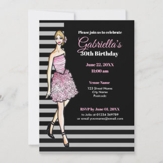 Invitation Blonde Girl with Pink Roses Cocktail Dress