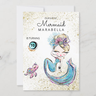 Invitation *~* Blonde Mermaid Parties scintillant de tortue d