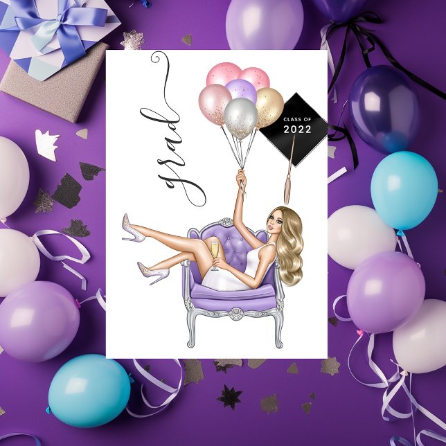 Invitation Blonde noir et violet Blonde Girl Graduation (Créateur téléchargé)