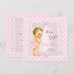 Invitation Blonde rose gris mignon fille Baby shower