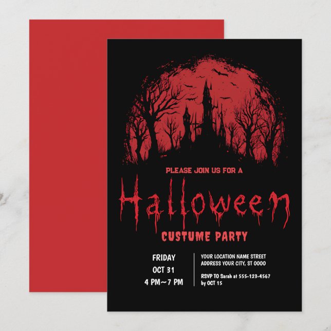 Invitation Blood Moon Halloween Party (Devant / Derrière)