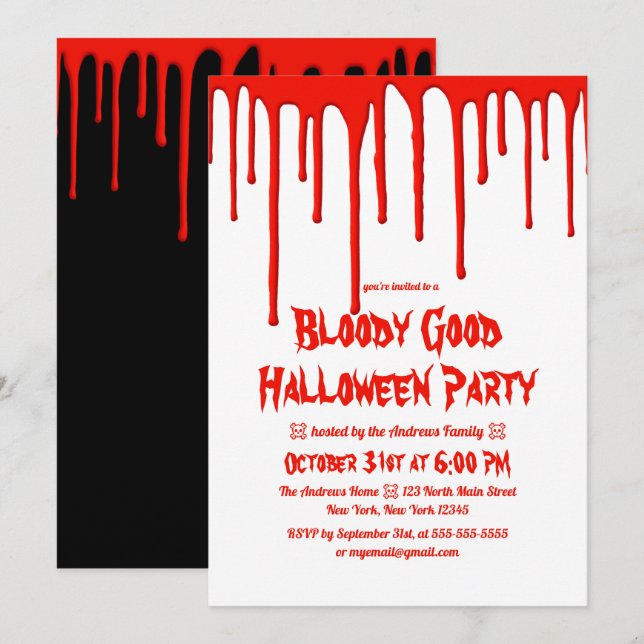 Invitation Bloody Bloody Red Driving Blood Halloween Party (Devant / Derrière)