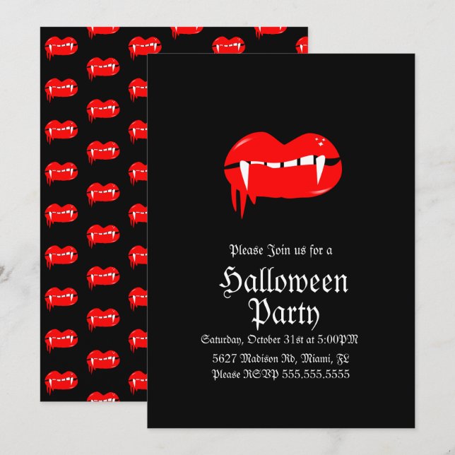 Invitation Bloody Lips Vampire Halloween fête d'anniversaire (Devant / Derrière)