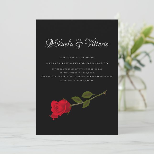 Invitation Bloody Rose élégant noir mariage gothique (Debout devant)