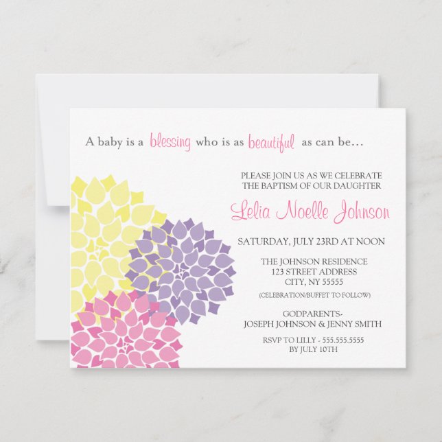Invitation Bloom Moderne Baptême Baptême Christening Invitati (Devant)