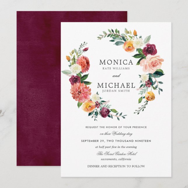 Invitation Bloom rustique | mariage floral d'automne (Devant / Derrière)