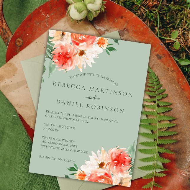 Invitation Blooms botaniques sur le Mariage vert Sage (Créateur téléchargé)