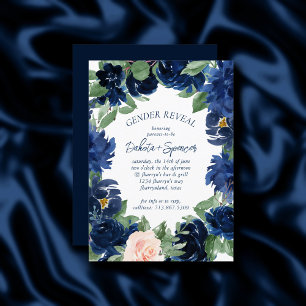 Invitation Blooms Chics   Fête des mariées florale bleu marin