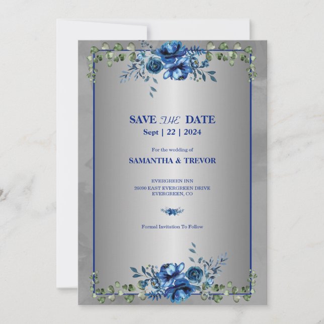 Invitation Blooms Or Vert Et Métallique : Enregistrer La Date (Devant)