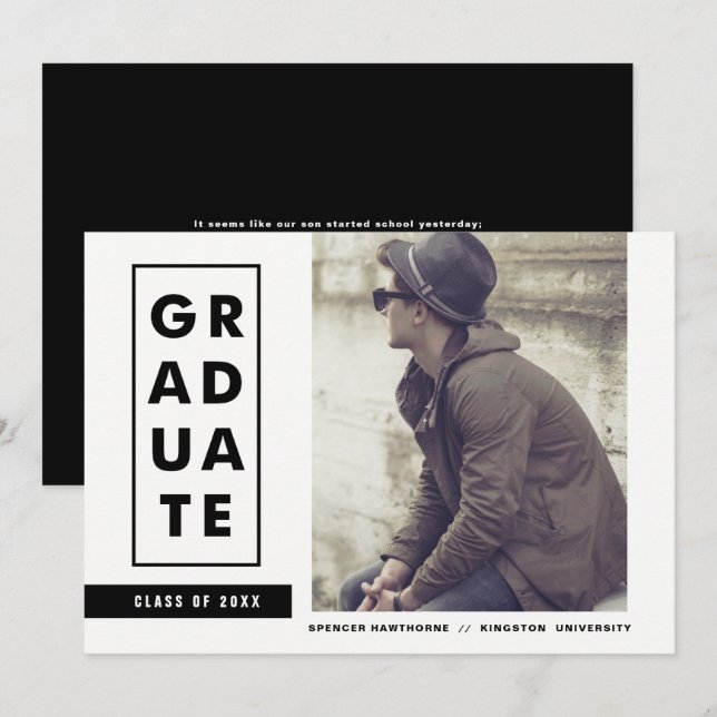 Invitation Bloquer la typographie Stripes Photo Graduation Pa (Devant / Derrière)