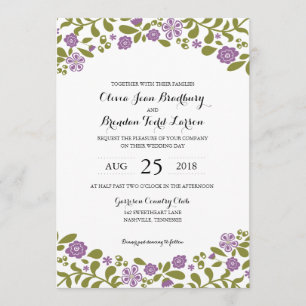 Invitation Blossoms de Fleurs sauvages pourpres et verts MA