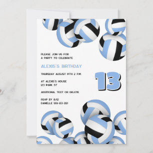 Invitation Blu bleu noir volleyballs anniversaire ou fête d'é