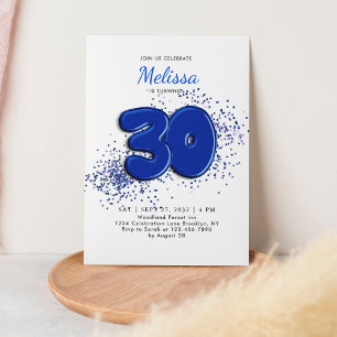 Invitation Blue 30th Balloons Confetti Anniversaire adulte