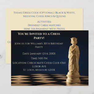 Invitation Blue 30th Birthday Party Chess King