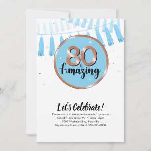 Invitation Blue 80 & Extraordinaire 80th Birthday Party Invit