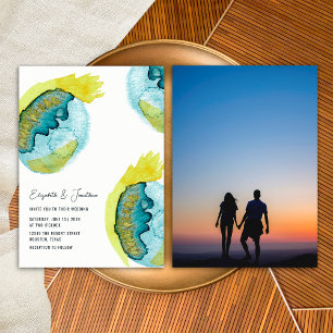 Invitation Blue Abstrait Aquarelle Art Mariage photo unique