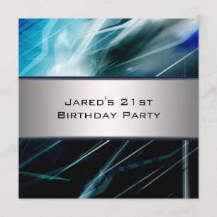 Invitation Blue Abstrait Mans 21e fête d'anniversaire
