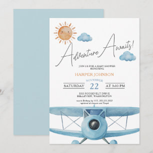 Invitation Blue Adventure Attend le Baby shower d'avion