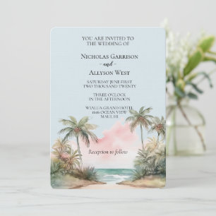 Invitation Blue Aloha Plage tropicale Palm Trees Mariage