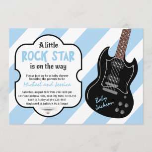 Invitation Blue and Black Rock Star Rock a Bye Baby shower