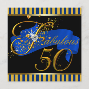 Invitation Blue and Gold Fabulous 50th Birthday Party