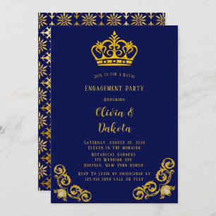 Invitation Blue and Gold Royal Mariage Engagement Party Invit