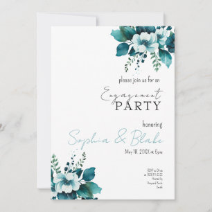 Invitation Blue and Green Floral White Engagement Party