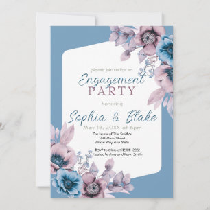 Invitation Blue and Purple Floral Blue Engagement Party
