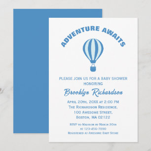 Invitation Blue And White Adventure Attend Le Baby shower Gar
