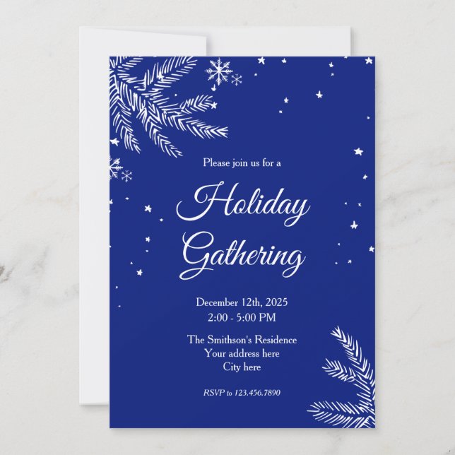 Invitation Blue and White Snowflake 5"x7" Holiday Gathering (Devant)