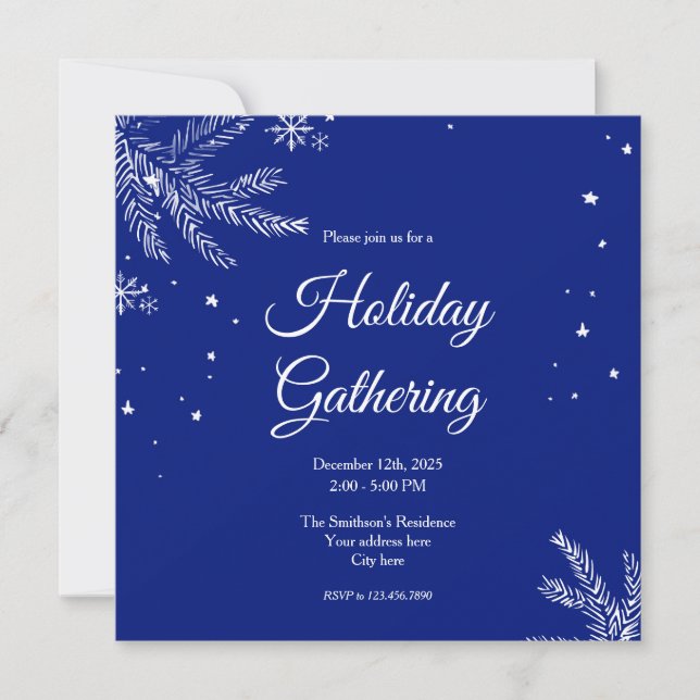 Invitation Blue and White Snowflake Square Holiday Gathering (Devant)