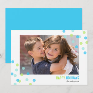 Invitation Blue Aqua Green Confetti Photo Happy Holidays Card