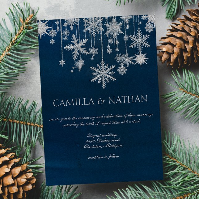 Invitation Blue argent snowflake hiver merveilleux Mariage (Blue silver snowflake winter wonderland Wedding )