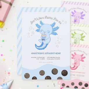 Invitation Blue Axolotl Bubble Boba Tea Boy
