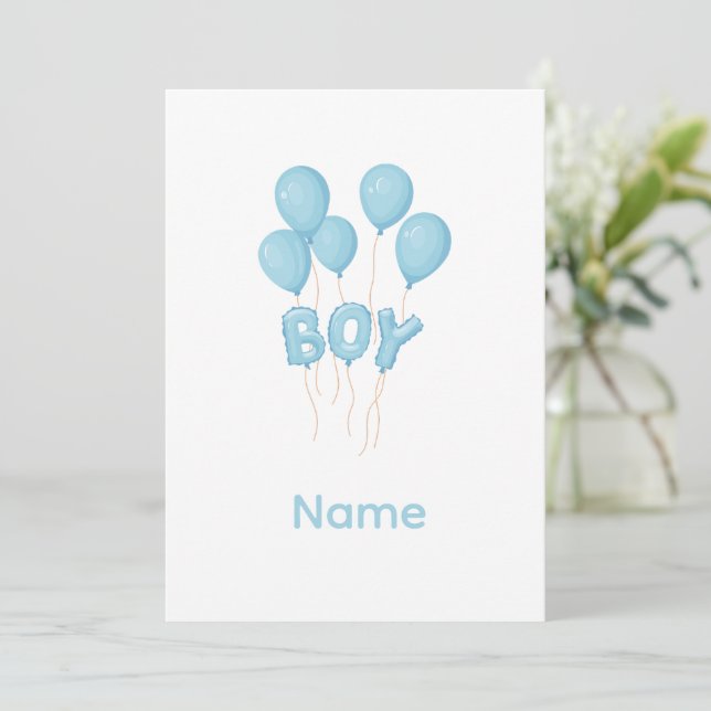 Invitation Blue Baby Boy Balloon Celebration  (Debout devant)