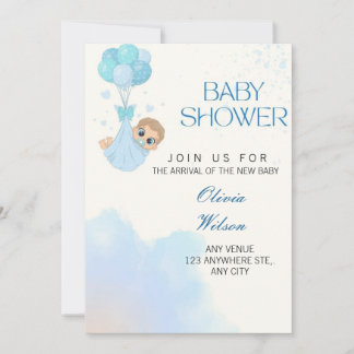 Invitation Blue Baby Boy Balloon Shower Invite