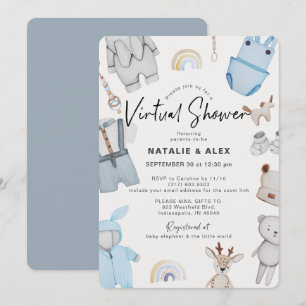 Invitation Blue Baby Clothes & Toys Garçon Baby shower virtue