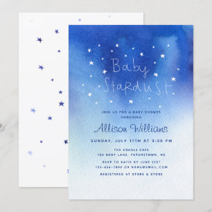 Invitation Blue Baby Stardust Sky Star Watercolor Baby shower