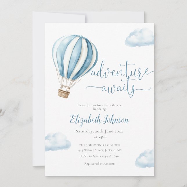 Invitation Blue Balloon Boy QR Code Baby shower photo (Devant)