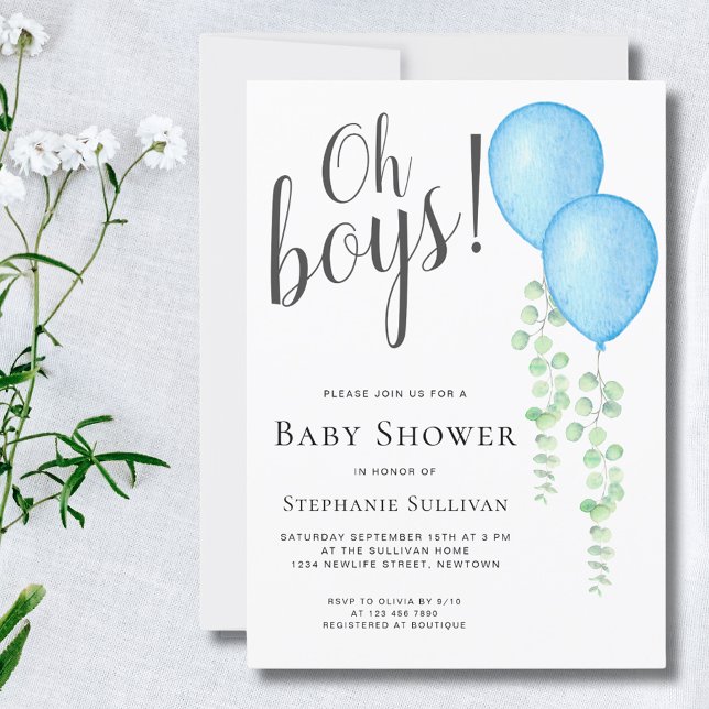 Invitation Blue Balloon Oh Boys Twins Baby shower (Créateur téléchargé)
