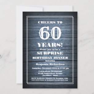 Invitation Blue Barn Wood Surprise 60e anniversaire Dîner fêt