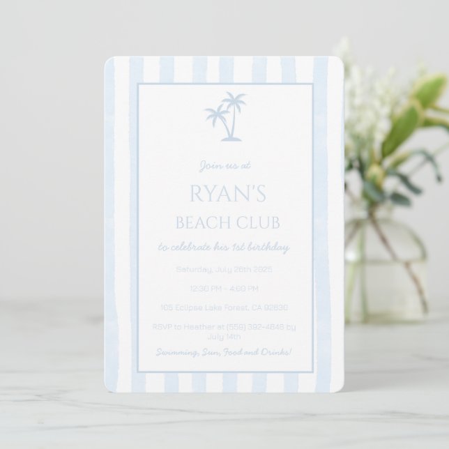 Invitation Blue Beach Club 1er anniversaire Boy Stripes (Debout devant)