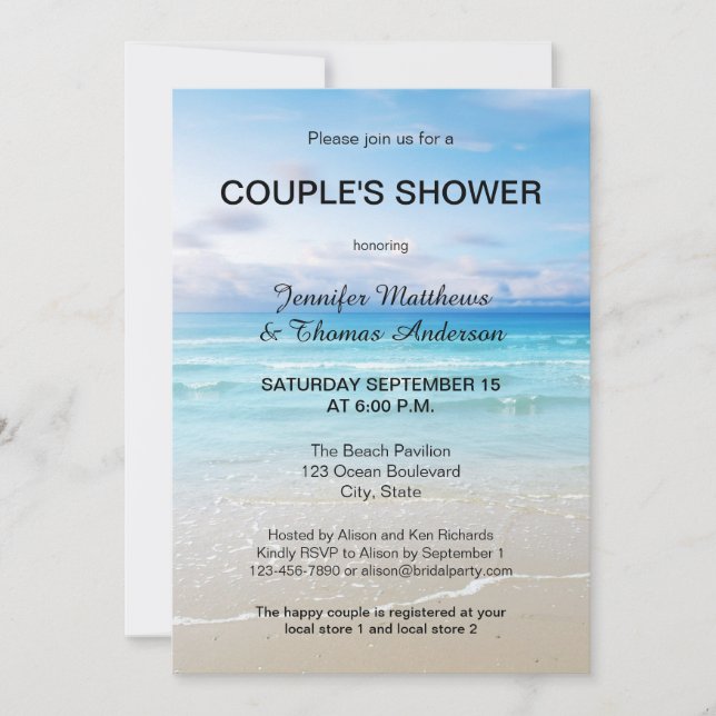 Invitation Blue Beach Couple Shower (Devant)