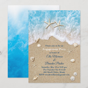 Invitation Blue Beach Waves & Starfish