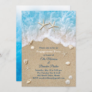 Invitation Blue Beach Waves & Starfish