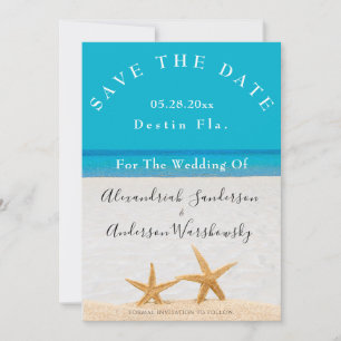 Invitation Blue Beach Wedding 2 Starfish Sand Save Date