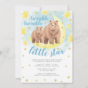 Invitation Blue Bears Gold Twinkle Little Star Baby shower